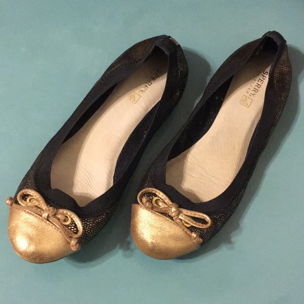 Sperry Black and Gold Top-Slider 7.5 - Picture 1 of 4
